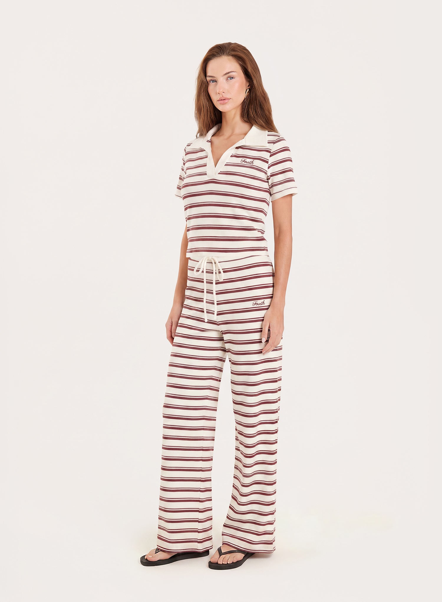 White And Brown Striped Jersey Ribbed Trousers